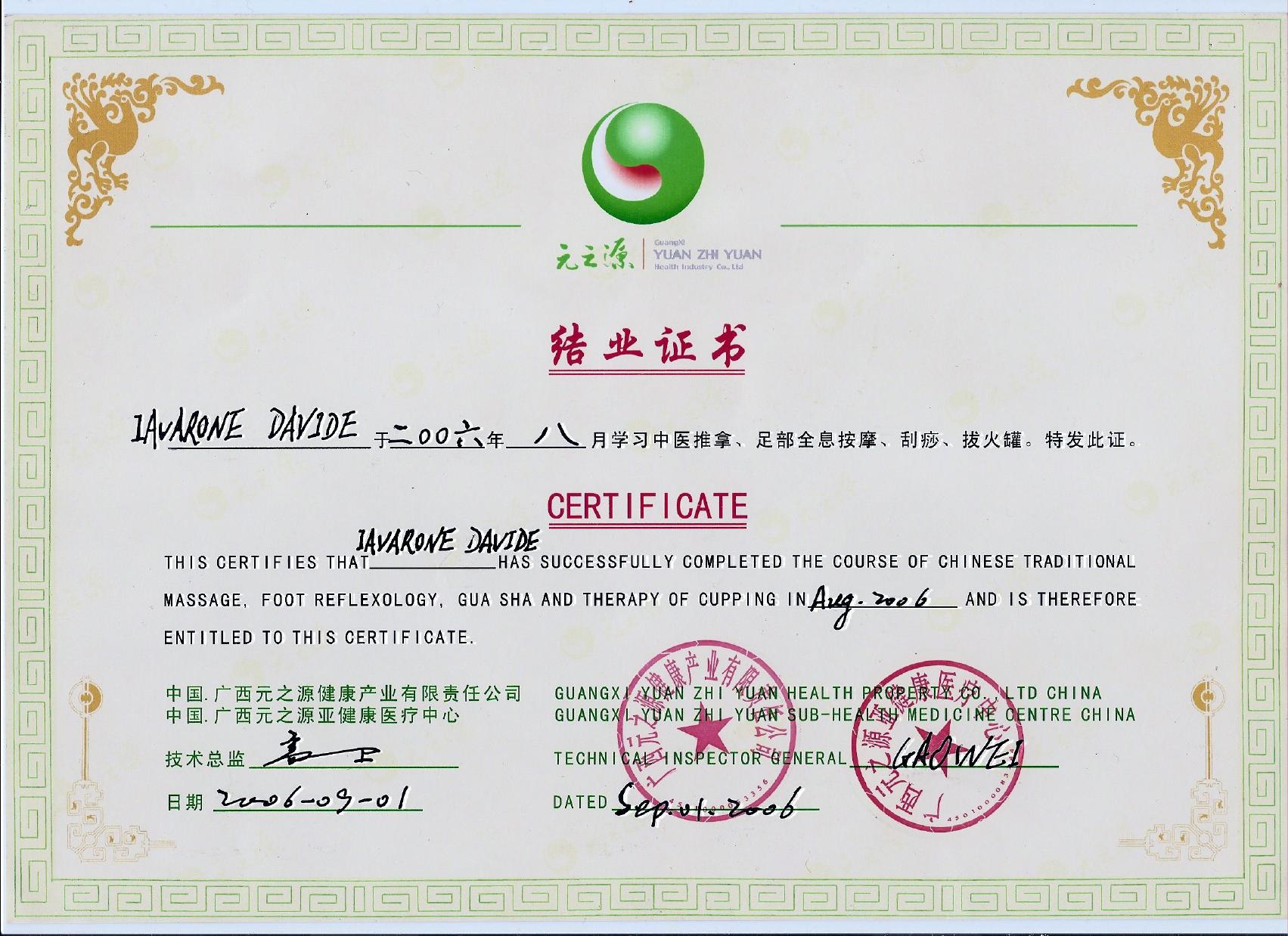 Diploma Cinese Tuina