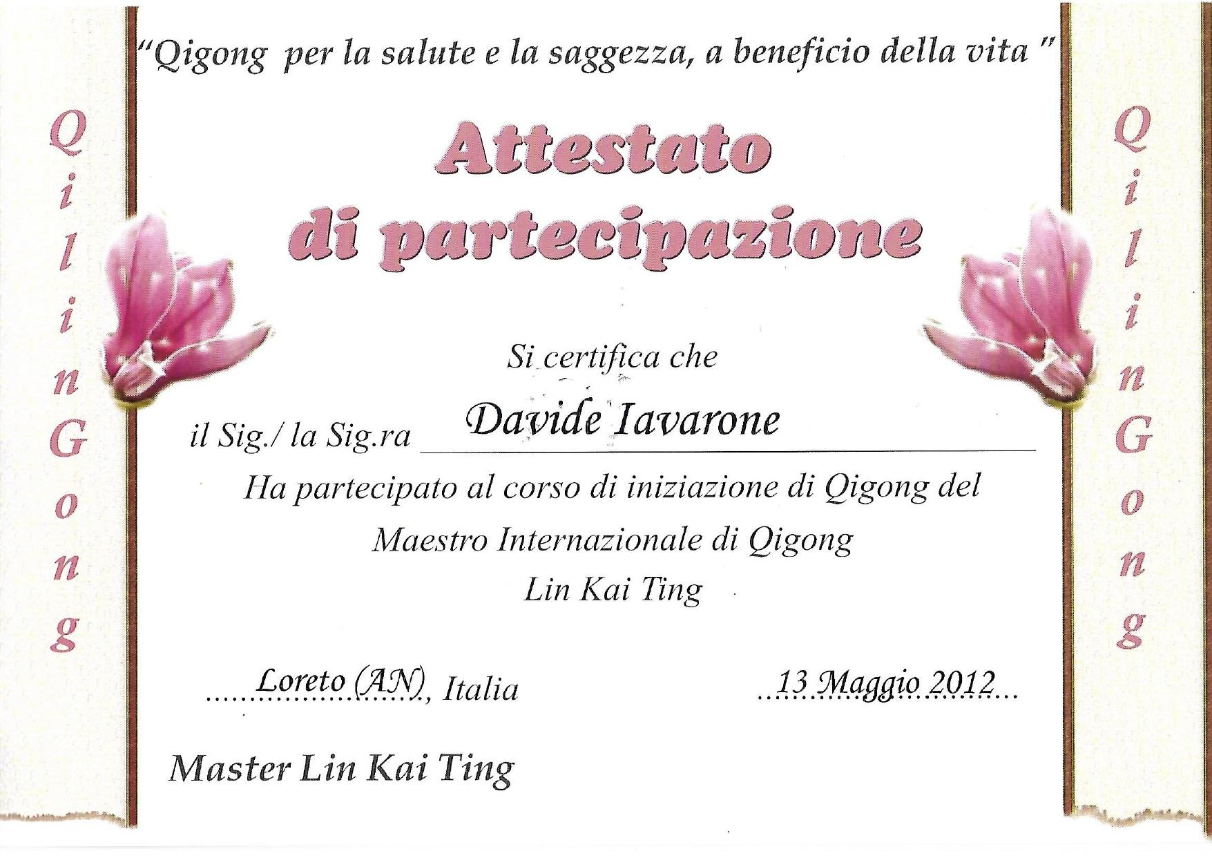 Attestato Partecipazione QiGong